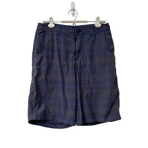 Lululemon Mens Gray Blue Plaid Print Flat Front Chino Shorts Size 34